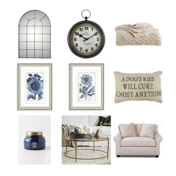 White and Blue French Country Living Room Inspiration