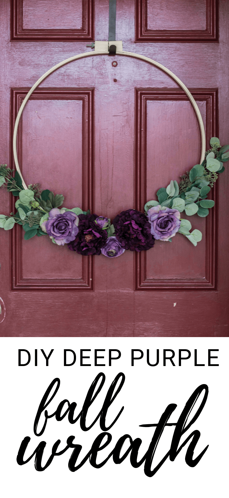 DIY deep purple fall wreath with embroidery hoop